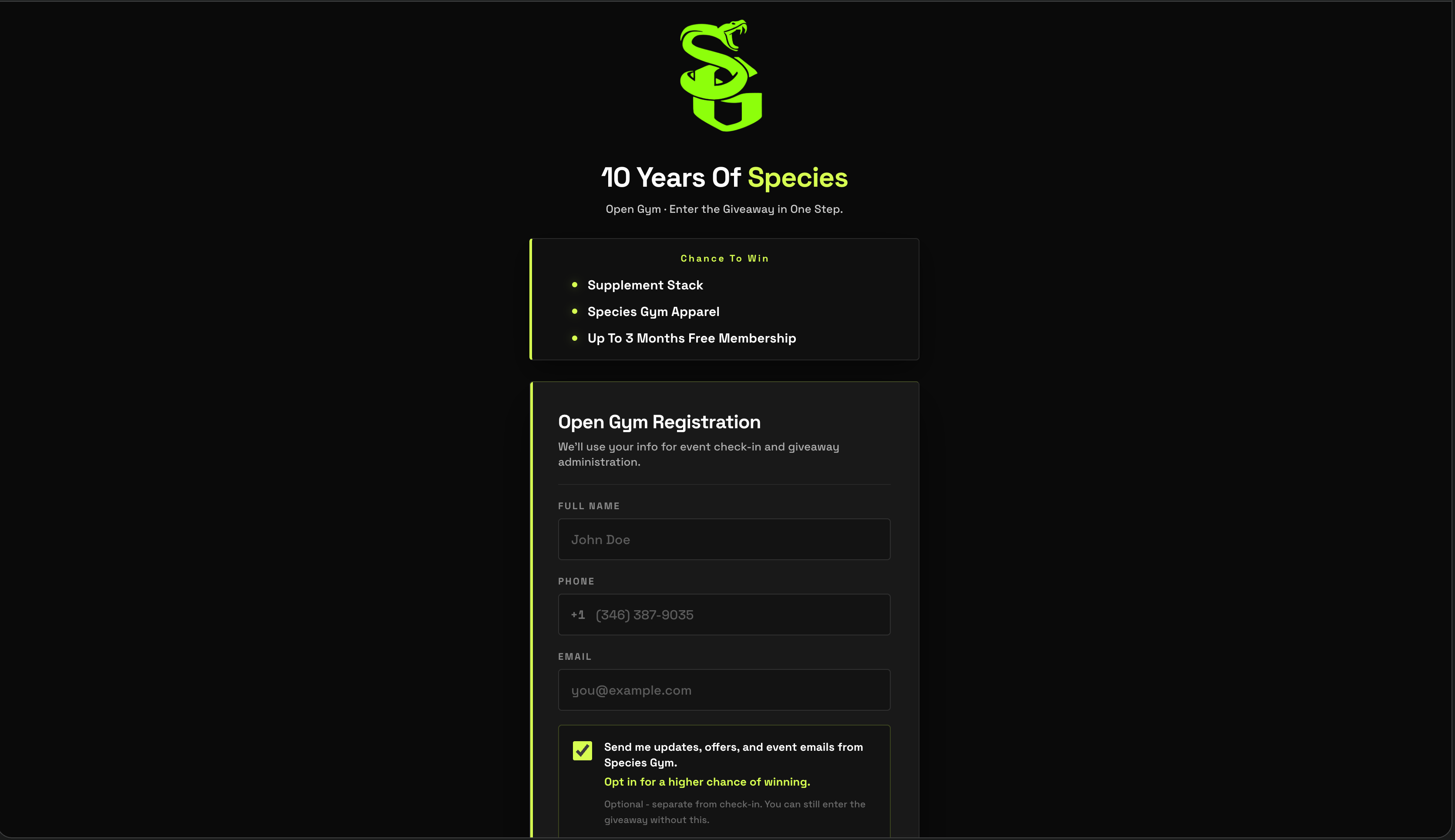 Species Gym Lead Capture Form project preview